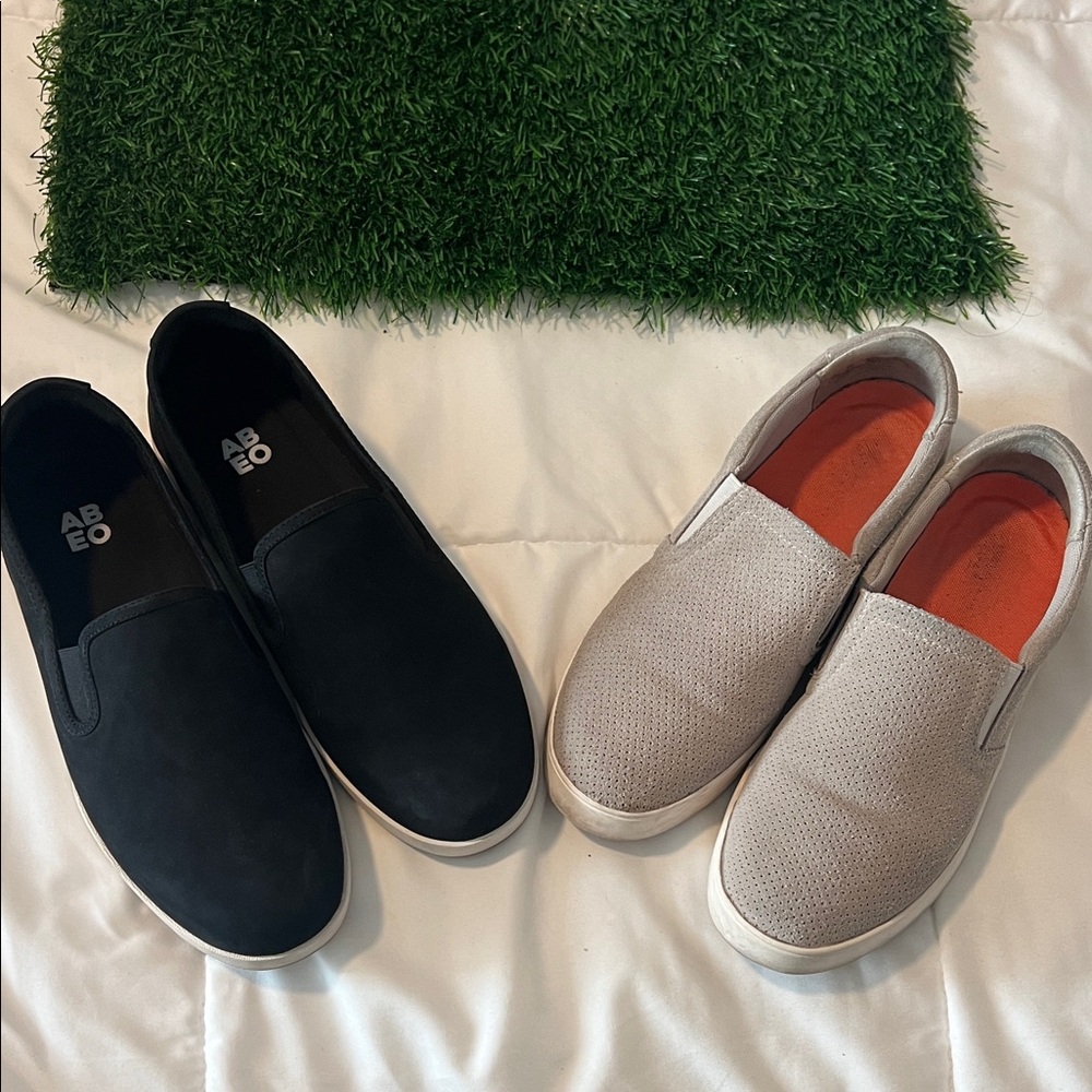 Bundle of 2 slip on walking shoes size 8.5. 
Black suede ABEO & tan Dr Scholls.
